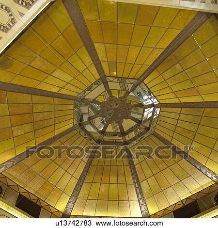 Stock Image - Interiors of a building, Shanghai, China. Fotosearch