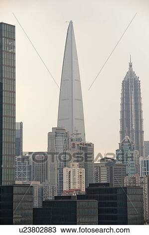 Stock Image - Jin Mao Tower, Lujiazui, Pudong, Shanghai, China. Fotosearch