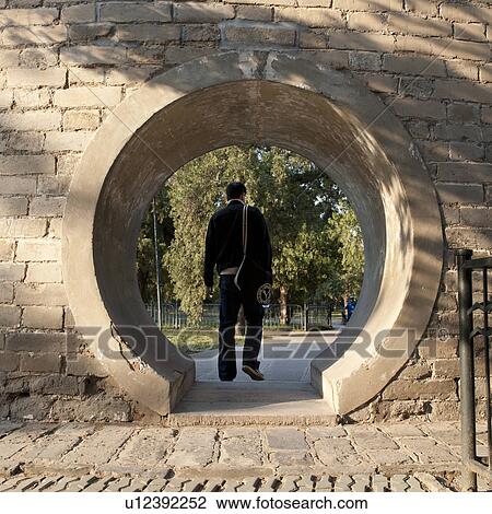 Stock Image - Man walking on the walkway, Temple Of Heaven, Beijing, China. Fotosearch