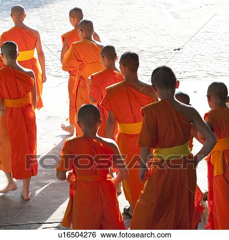 Stock Photograph - Novice monks at Wat Sri Soda, Chiang Mai, Thailand. Fotosearch
