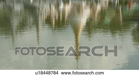 Picture - Reflection of Wat Chong Kham temple in water, Mae Hong Son, Thailand. Fotosearch