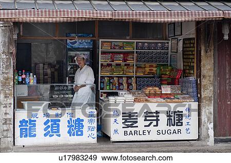 Stock Photo - Shop in a street market, Zhouzhuang, Jiangsu Province, China. Fotosearch