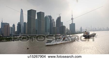 Picture - Skyscrapers at the waterfront, Huangpu River, Pudong, Shanghai, China. Fotosearch