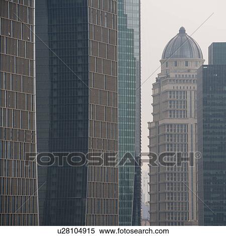 Stock Photography - Skyscrapers in a city, Pudong, Shanghai, China. Fotosearch