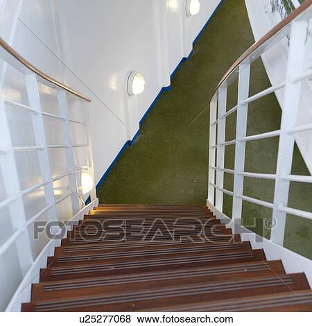 Stock Photo - Staircase of a cruise ship Silver Shadow, East China Sea. Fotosearch