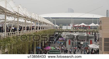 Stock Image - Tourists at Shanghai World Expo, Shanghai, China. Fotosearch
