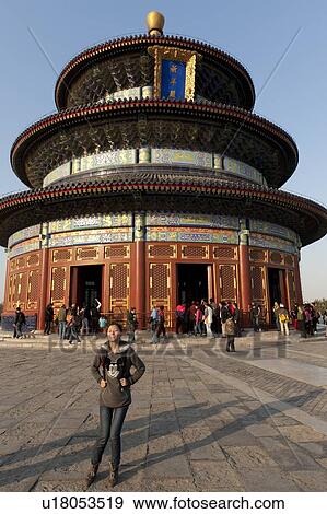 Stock Photo - Tourists at the Hall Of Prayer For Good Harvests, Temple Of Heaven, Beijing, China. Fotosearch