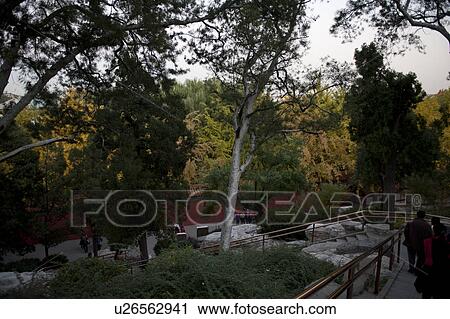 Stock Image - Tourists at the Jingshan Park, Beijing, China. Fotosearch