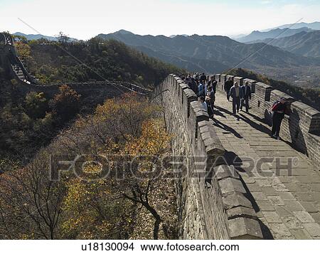 Picture - Tourists at the Mutianyu section of the Great Wall of China, Beijing, China. Fotosearch