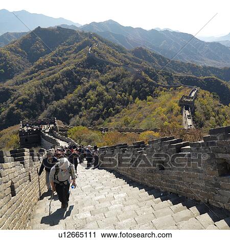 Tourists at the Mutianyu section of the Great Wall of China, Beijing, China View Large Photo Image Stock Image - Tourists at the Mutianyu section of the Great Wall of China, Beijing, China. Fotosearch