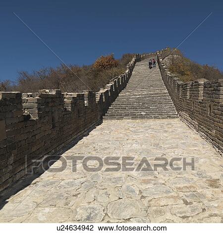 Stock Image - Tourists at the Mutianyu section of the Great Wall of China, Beijing, China. Fotosearch