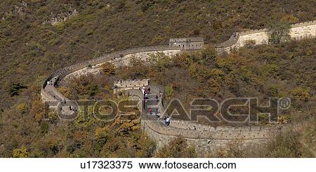 Stock Photography - Tourists at the Mutianyu section of the Great Wall of China, Beijing, China. Fotosearch
