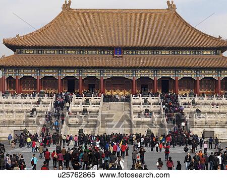 Tourists in front of the Hall of Supreme Harmony, Forbidden City, Beijing, China View Large Photo Image Stock Photography - Tourists in front of the Hall of Supreme Harmony, Forbidden City, Beijing, China. Fotosearch