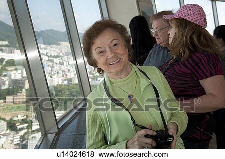 Stock Photo - Tourists in the Busan Tower, Busan, Yeongnam, South Korea. Fotosearch
