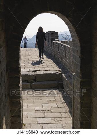 Tourists viewed through an archway of Mutianyu section of the Great Wall of China, Beijing, China View Large Photo Image Stock Image - Tourists viewed through an archway of Mutianyu section of the Great Wall of China, Beijing, China. Fotosearch