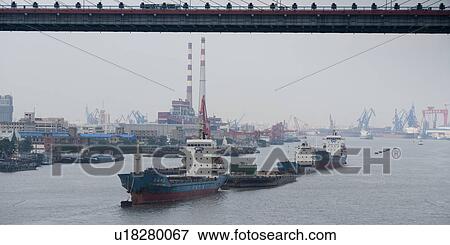 Yangpu Bridge across Huangpu River, Shanghai, China View Large Photo Image Stock Photo - Yangpu Bridge across Huangpu River, Shanghai, China. Fotosearch