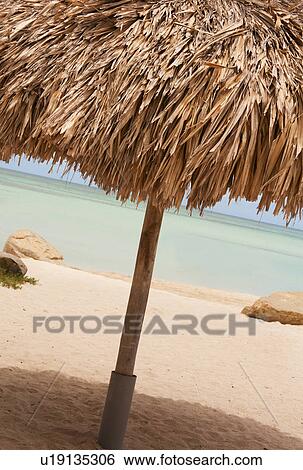 Stock Photograph - Aruba, palapa on beach. Fotosearch