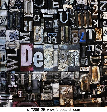 Stock Photo - Assortment of printing blocks with word DESIGN in the middle of picture. Fotosearch