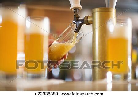 Barman poring beer from beer tap View Large Photo Image Stock Photo - Barman poring beer from beer tap . Fotosearch