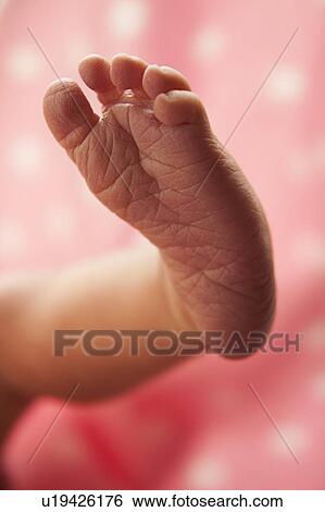 Close-up of foot of newborn girl (0-1months) View Large Photo Image Stock Photograph - Close-up of foot of newborn girl (0-1months) . Fotosearch