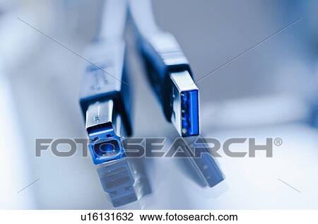 Stock Image - Close up of USB cable. Fotosearch
