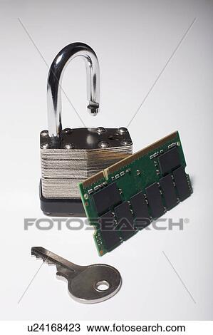 Close-up studio shot of silver padlock with key and computer chip View Large Photo Image Stock Image - Close-up studio shot of silver padlock with key and computer chip. Fotosearch