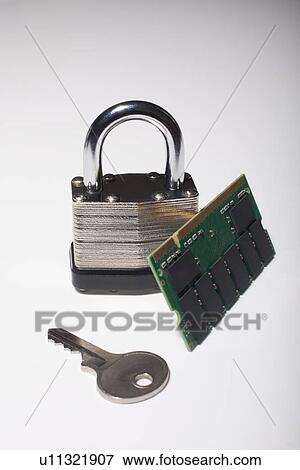 Close-up studio shot of silver padlock with key and computer chip View Large Photo Image Stock Photo - Close-up studio shot of silver padlock with key and computer chip. Fotosearch
