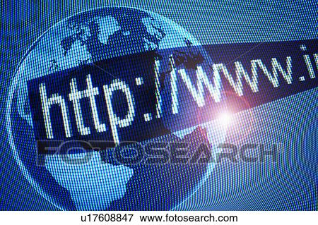 Stock Photo - Computer generated picture of globe and web address on foreground. Fotosearch