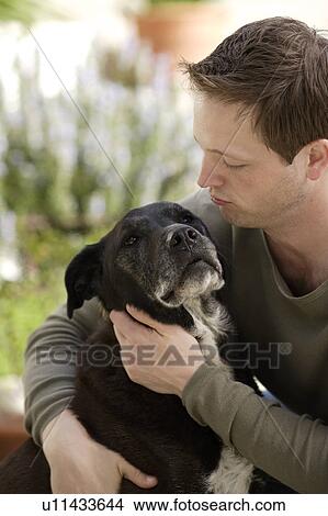 Dog licking man View Large Photo Image Picture - Dog licking man. Fotosearch