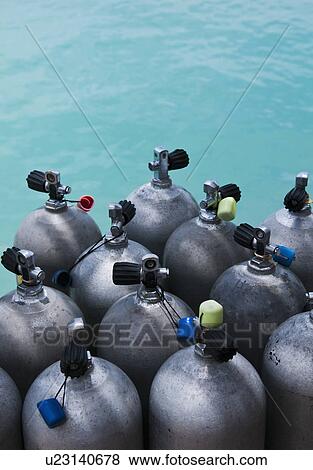 Oxygen tanks with water View Large Photo Image Stock Photo - Oxygen tanks with water. Fotosearch
