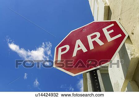 Stock Image - Puerto Rico, Old San Juan, stop sign against blue sky. Fotosearch