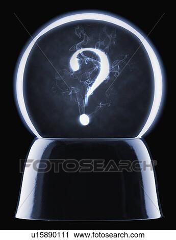 Stock Image - Studio shot of crystal ball showing question mark. Fotosearch