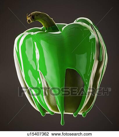 Studio shot of green pepper covered with green paint View Large Photo Image Stock Image - Studio shot of green pepper covered with green paint. Fotosearch