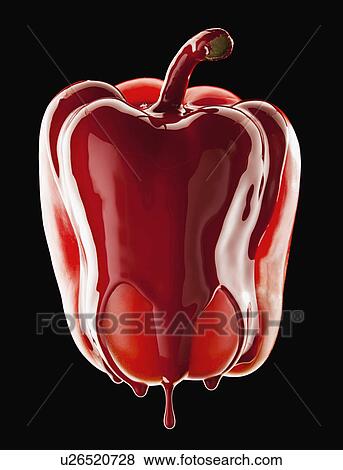 Stock Photo - Studio shot of red bell pepper covered with red paint. Fotosearch