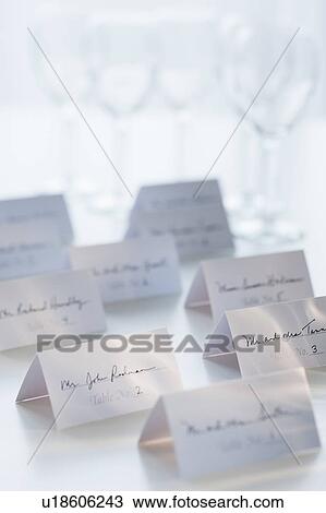 Stock Image - Studio shot of white place cards. Fotosearch