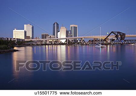 USA, Florida, Jacksonville, City skyline at dusk View Large Photo Image Stock Photography - USA, Florida, Jacksonville, City skyline at dusk. Fotosearch