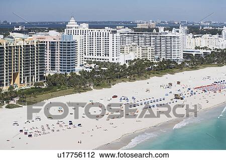 Stock Image - USA, Florida, Miami, Aerial view of sandy beach . Fotosearch