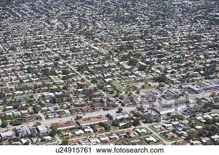 Stock Image - USA, Florida, Miami, Aerial view of suburban residential district . Fotosearch