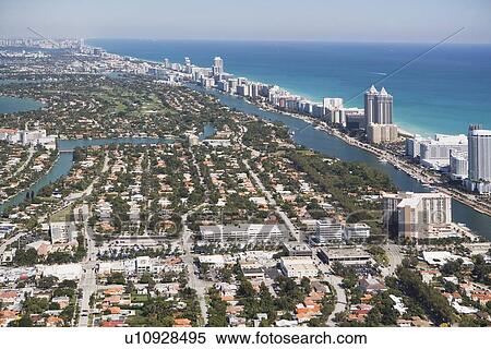 Stock Photography - USA, Florida, Miami cityscape as seen from air. Fotosearch