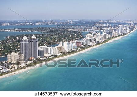 USA, Florida, Miami, Cityscape with beach View Large Photo Image Stock Photo - USA, Florida, Miami, Cityscape with beach. Fotosearch