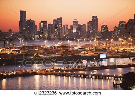 USA, Florida, Miami, Cityscape with coastline View Large Photo Image Stock Photograph - USA, Florida, Miami, Cityscape with coastline. Fotosearch