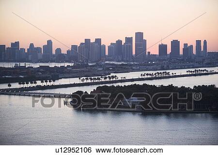 Stock Photograph - USA, Florida, Miami, Cityscape with coastline. Fotosearch