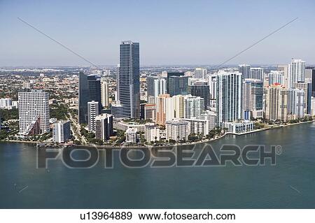 Stock Photo - USA, Florida, Miami skyline as seen from air. Fotosearch