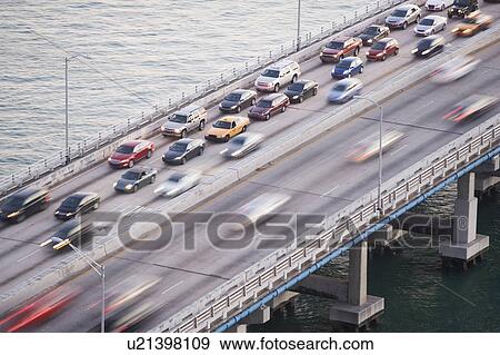 USA, Florida, Miami, Traffic jam on bridge View Large Photo Image Stock Photo - USA, Florida, Miami, Traffic jam on bridge. Fotosearch