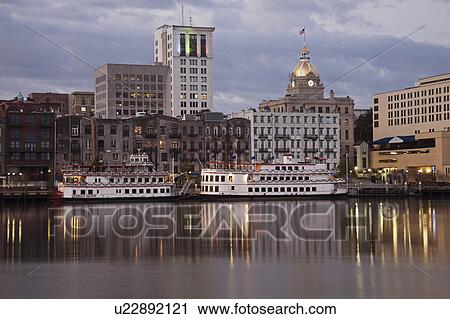 Stock Image - USA, Georgia, Savannah, Downtown skyline. Fotosearch