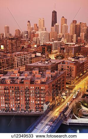 USA, Illinois, Chicago, Chicago River illuminated at night View Large Photo Image Stock Image - USA, Illinois, Chicago, Chicago River illuminated at night. Fotosearch