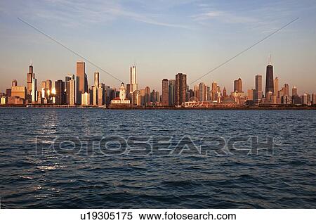 USA, Illinois, Chicago, City skyline over Lake Michigan View Large Photo Image Stock Photography - USA, Illinois, Chicago, City skyline over Lake Michigan. Fotosearch