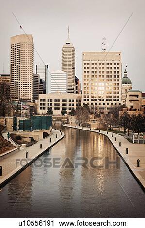Stock Image - USA, Indiana, Indianapolis, Skyline with river. Fotosearch