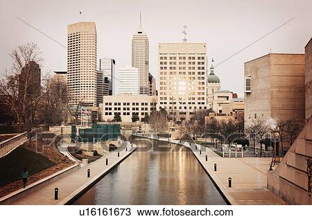 Stock Image - USA, Indiana, Indianapolis, Skyline with museum. Fotosearch