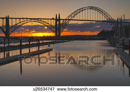 Stock Photo - USA, Oregon, Lincoln County, Newport Bay Bridge. Fotosearch